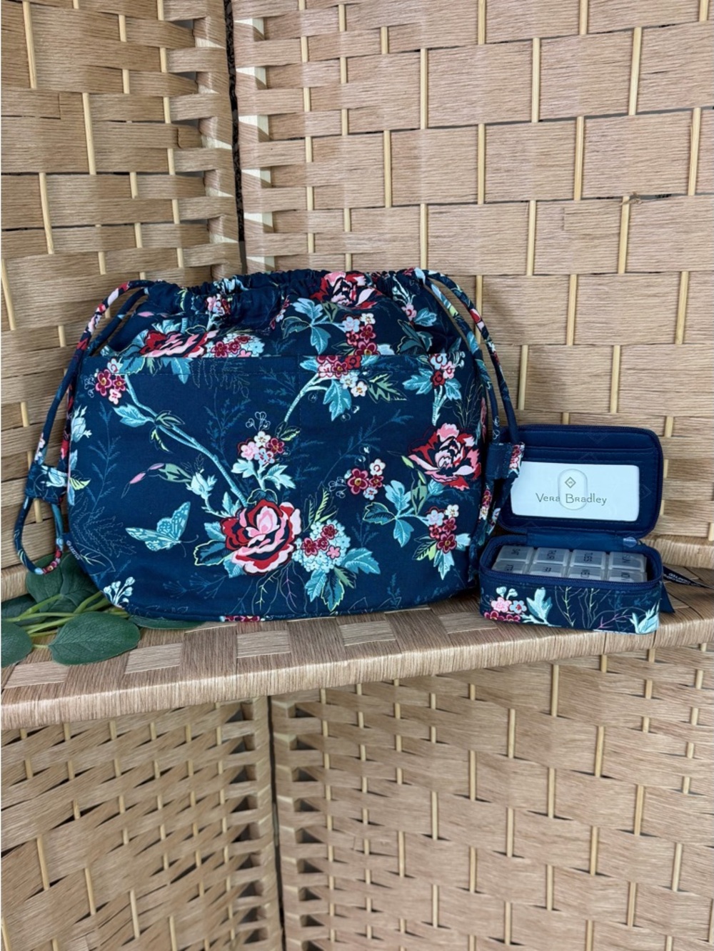 Vera Bradley Pocket Ditty Bag & Travel Pill Zip Case Recycled Cotton Rose Toile